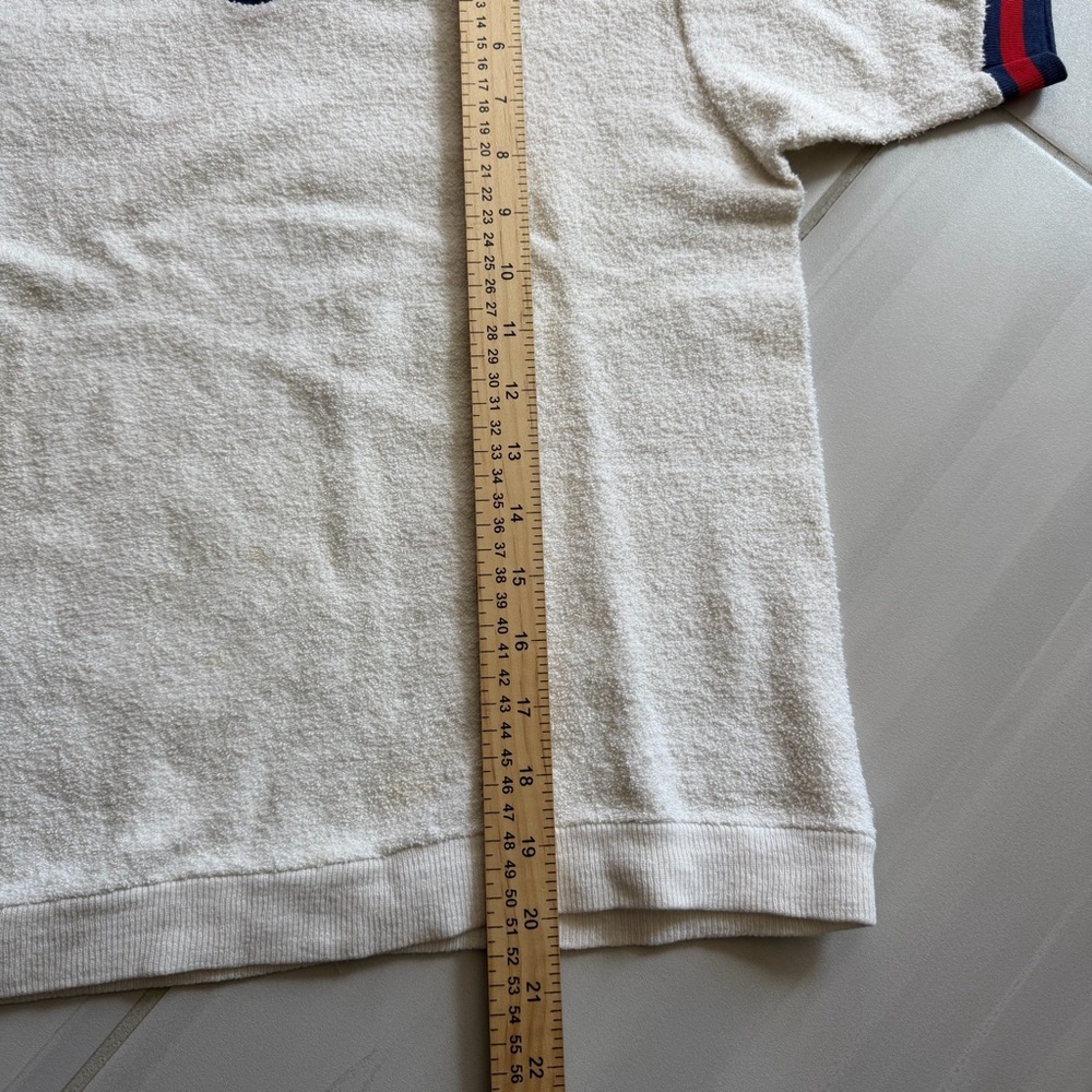 Vntg 70s Terry Cloth V-Neck Shirt Retro Athletic Stripe Tee USA Cotton M 38-40 - Picture 6 of 7